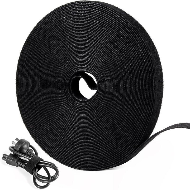 Oneleaf 46ft x 1/2inch Fastening Cable Ties Roll, Reusable Self-Gripping Strips, Double Sided Hook and Loop Tape Cable Management, Cut to Length Straps, Black Heavy Duty Wire Management - Image 1